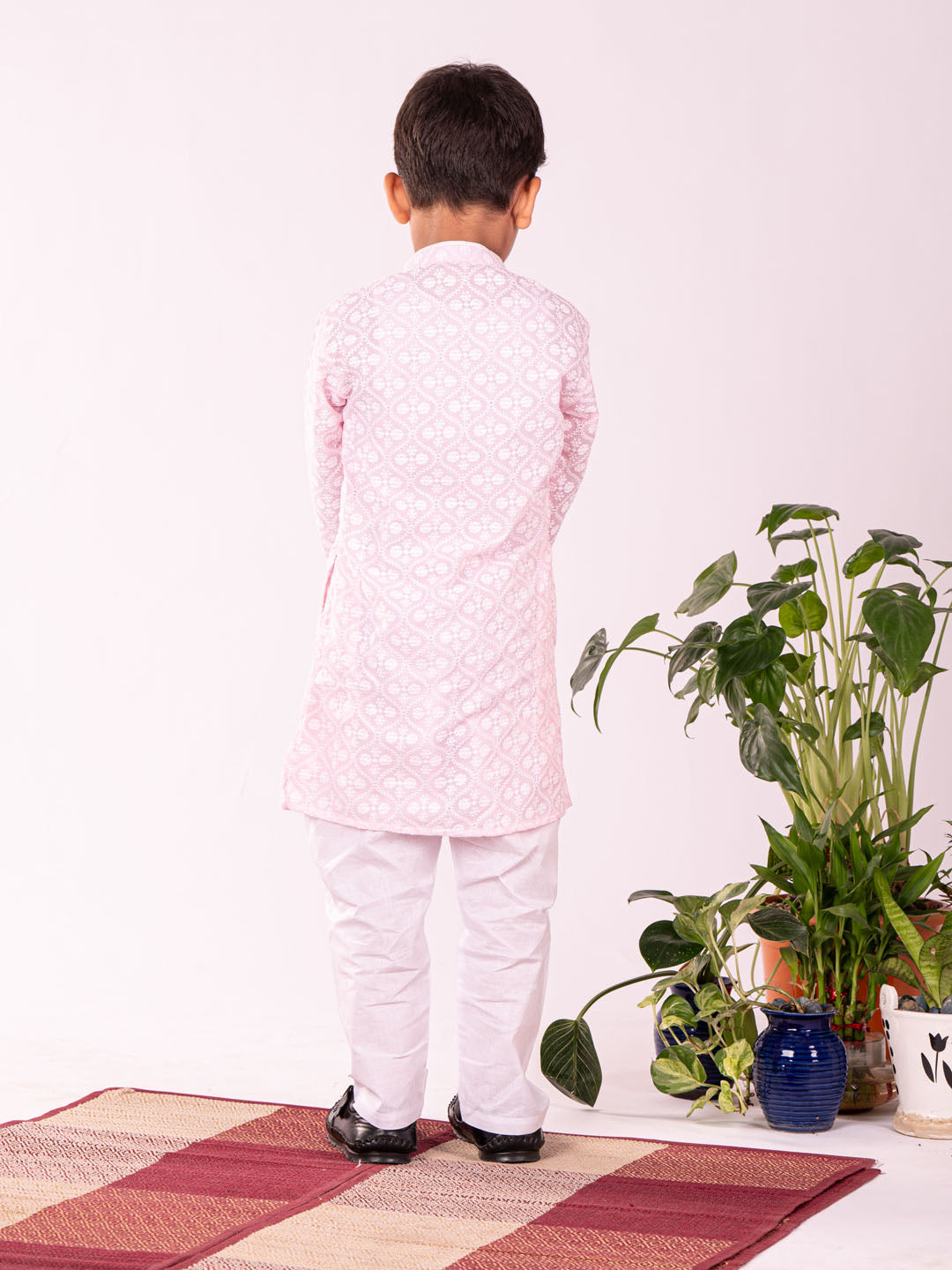Boy's' Pink And White Kurta And Pyjama Set
