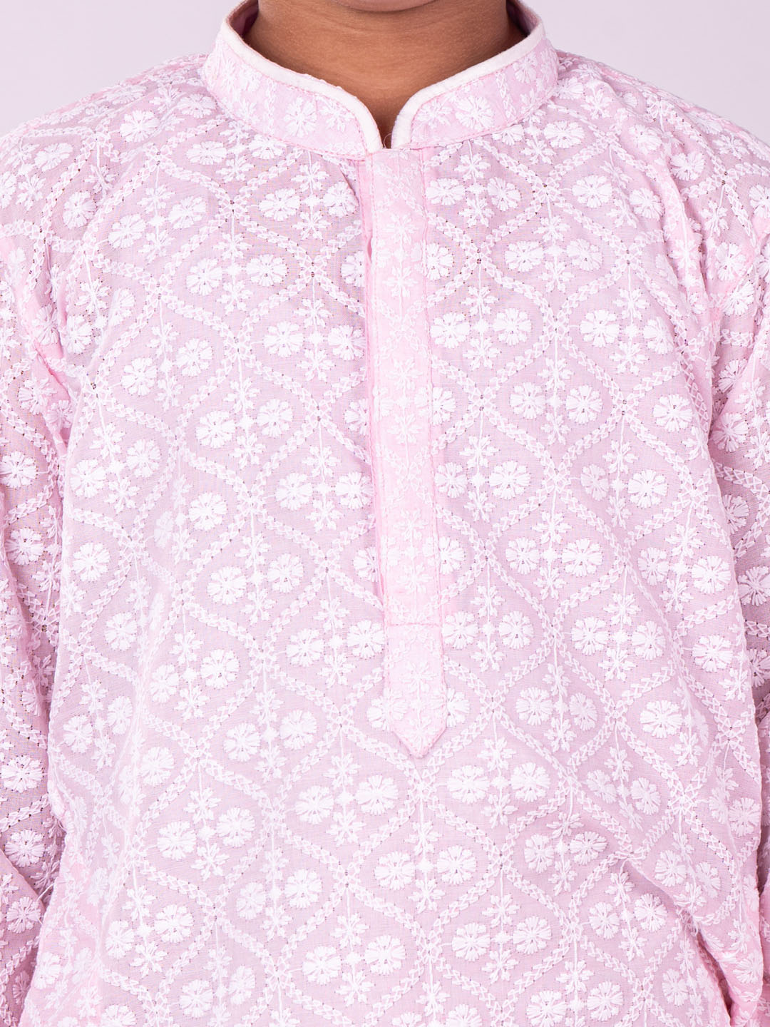 Boy's' Pink And White Kurta And Pyjama Set