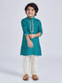Boy's' Green And Cream Kurta Pyjama Set