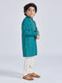 Boy's' Green And Cream Kurta Pyjama Set