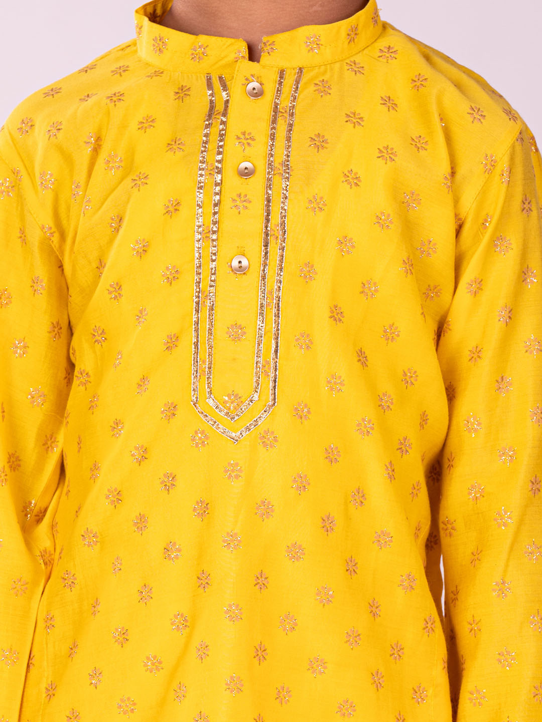 Boy's' Yellow And Cream Kurta Pyjama Set