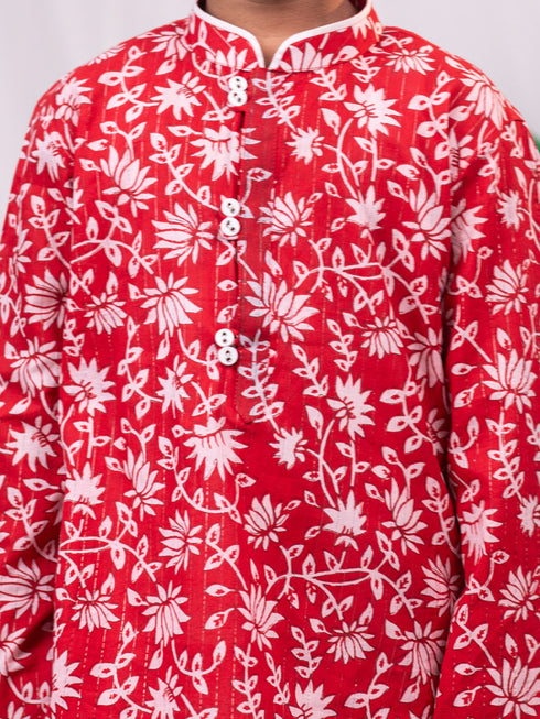 Boy's' Red And White Kurta And Pyjama Set