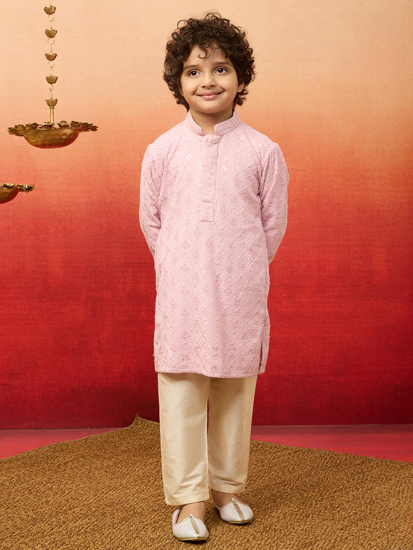 Boys Onion Linen Chikankari Kurta Pajama Set
