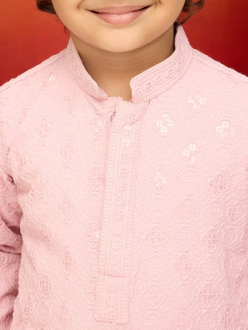 Boys Onion Linen Chikankari Kurta Pajama Set