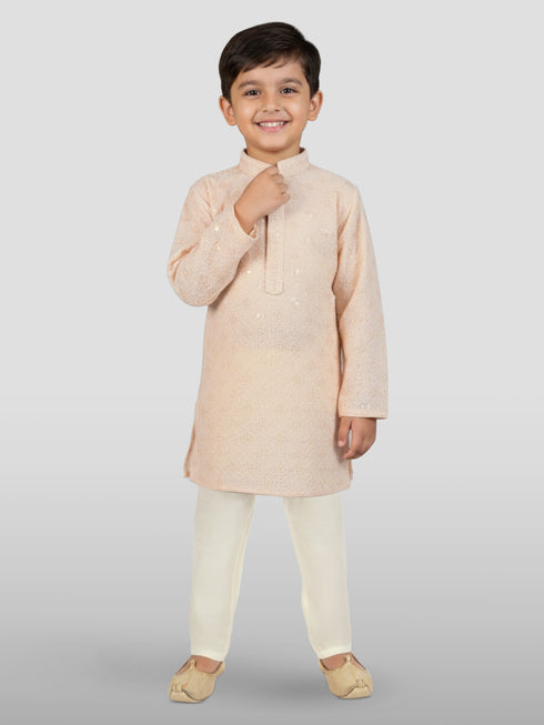 Boy's Peach Kurta And Pyjama Set