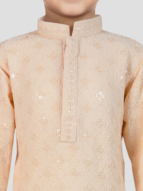 Boy's Peach Kurta And Pyjama Set
