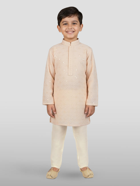 Boy's Peach Kurta And Pyjama Set