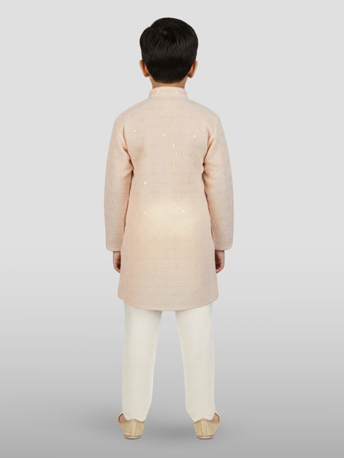 Boy's Peach Kurta And Pyjama Set