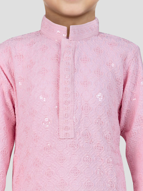 Boy's Pink Kurta And Pyjama Set