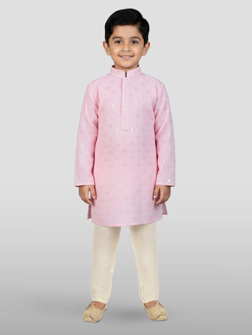 Boy's Pink Kurta And Pyjama Set