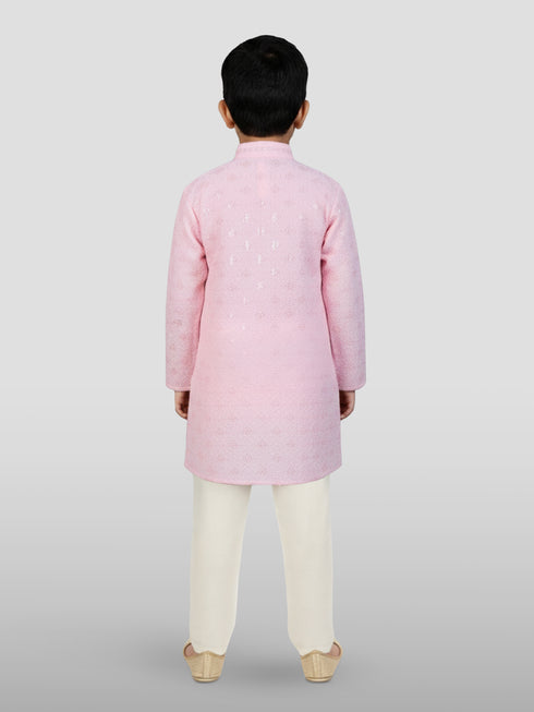 Boy's Pink Kurta And Pyjama Set
