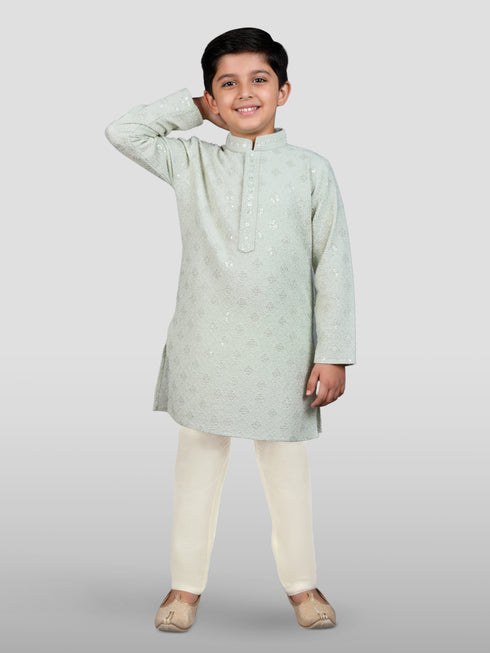 Boy's' Pista Green Kurta And Pyjama Set