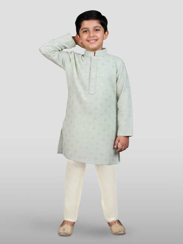 Boy's' Pista Green Kurta And Pyjama Set