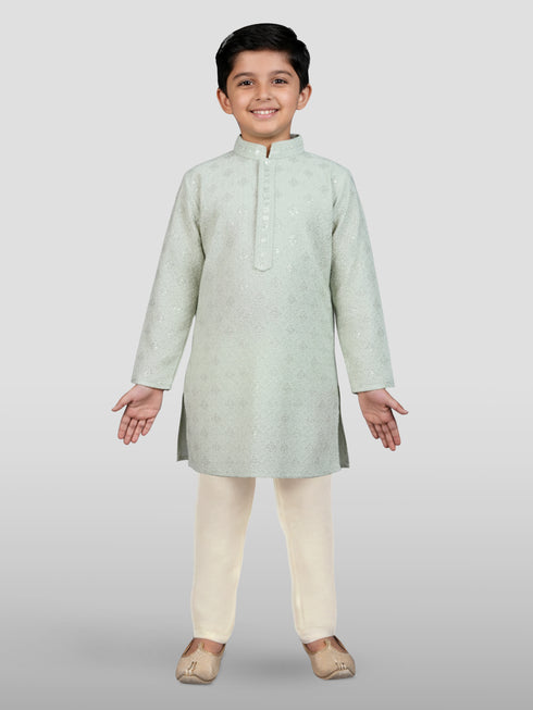 Boy's' Pista Green Kurta And Pyjama Set
