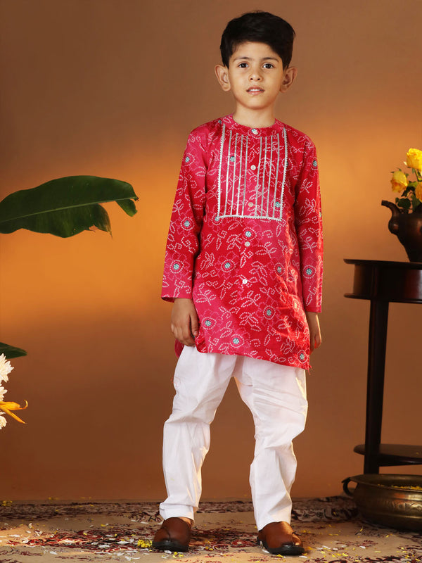 Infant Boy's' Pink And White Cotton Kurta And Pyjama Set