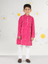 Infant Boy's' Pink And White Cotton Kurta And Pyjama Set