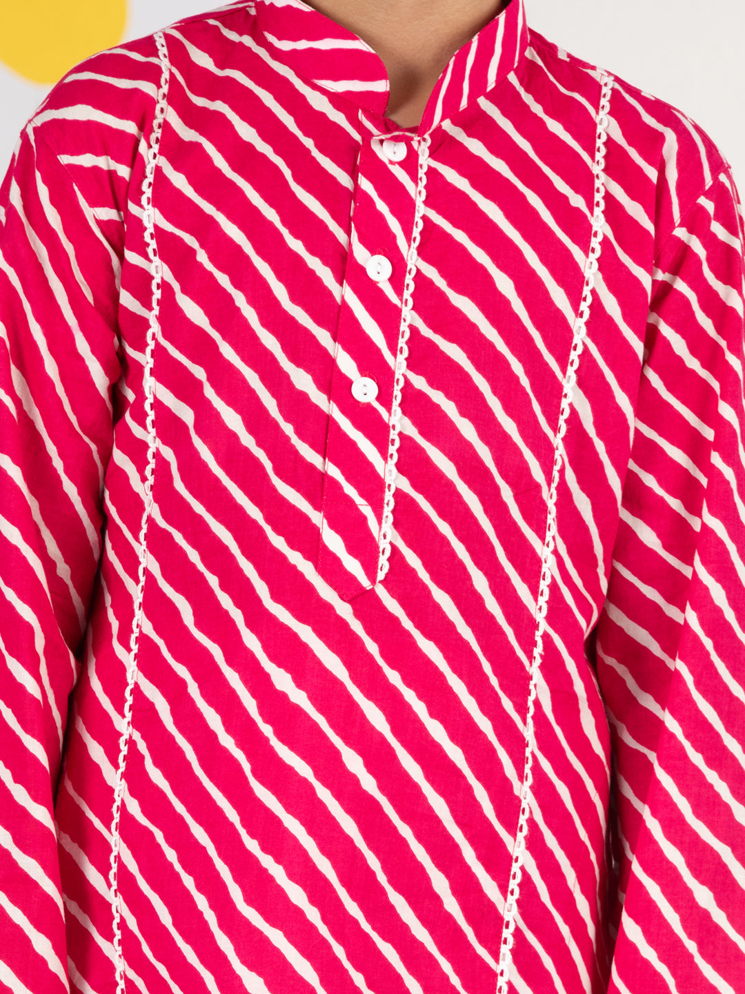 Infant Boy's' Pink And White Cotton Kurta And Pyjama Set
