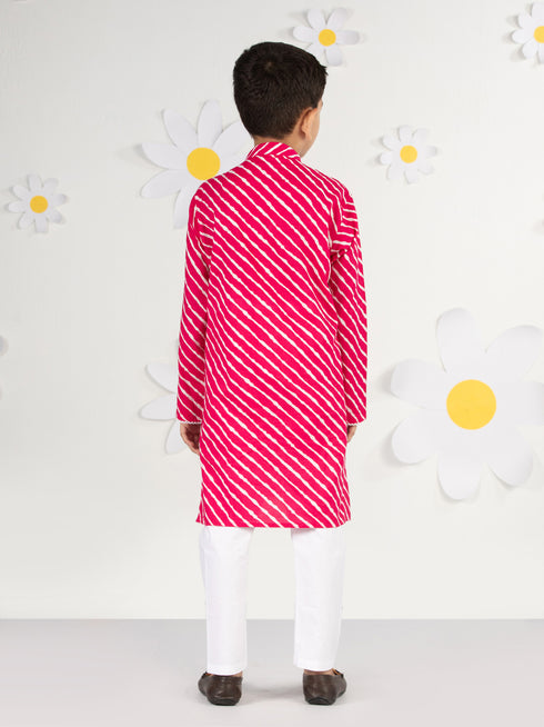 Infant Boy's' Pink And White Cotton Kurta And Pyjama Set