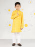 Infant Boy's' Yellow And White Cotton Kurta And Pyjama Set