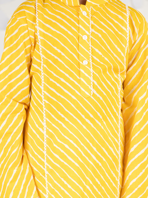 Infant Boy's' Yellow And White Cotton Kurta And Pyjama Set