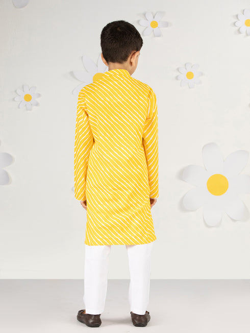 Infant Boy's' Yellow And White Cotton Kurta And Pyjama Set