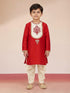 Boy's Red Viscose Kurta with Cream Dhoti