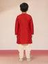 Boy's Red Viscose Kurta with Cream Dhoti
