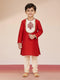 Boy's Red Viscose Kurta with Cream Pyjama