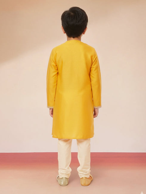 Boy's Yellow Viscose Kurta with Cream Pyjama