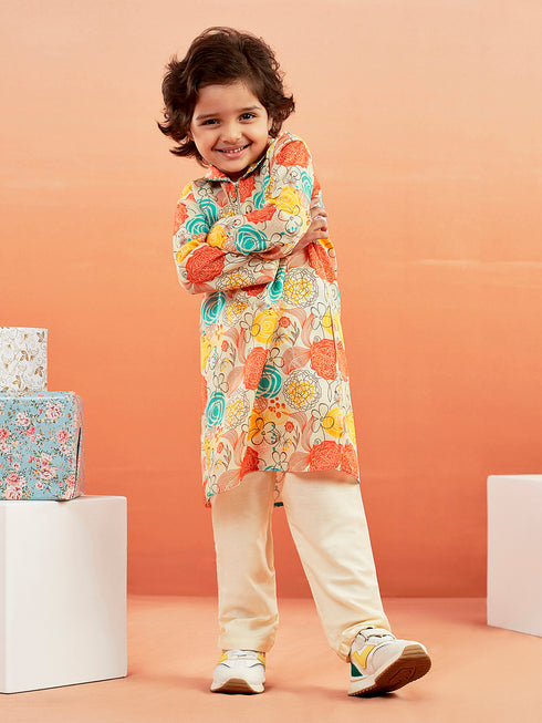 Boy's' Multicolour Kurta And Pyjama Set