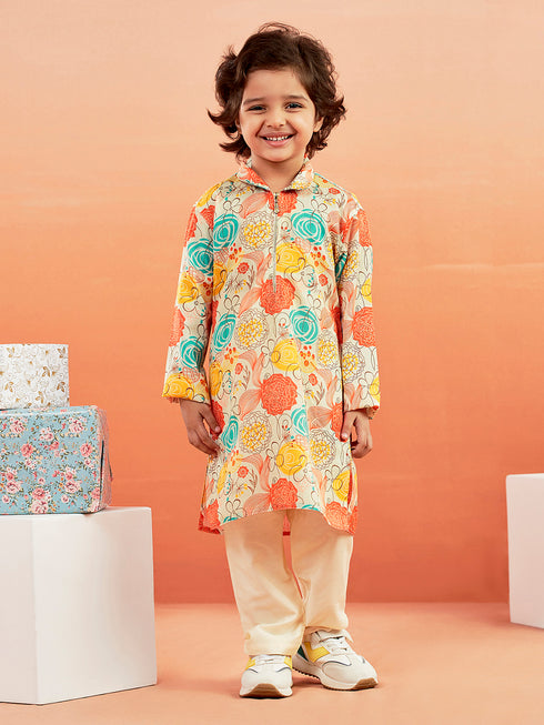 Boy's' Multicolour Kurta And Pyjama Set