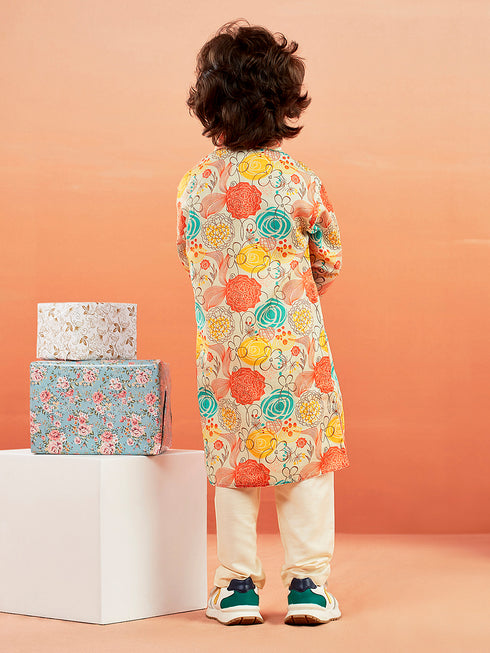 Boy's' Multicolour Kurta And Pyjama Set