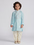 Boy's' Aqua And Cream Kurta And Pyjama Set