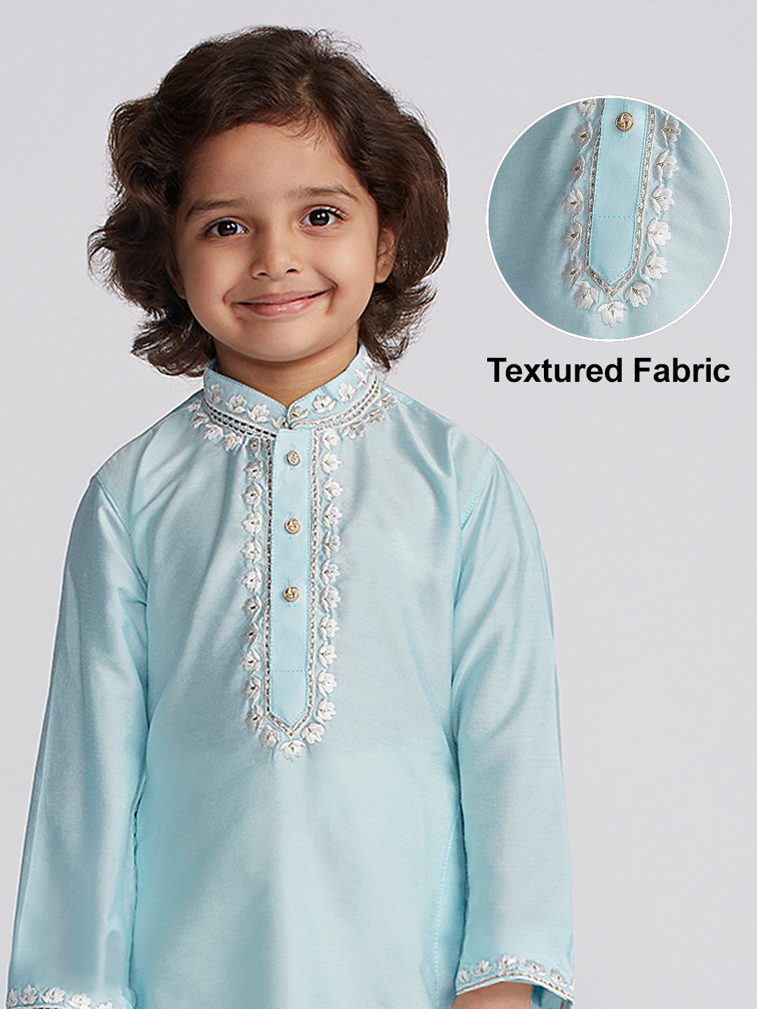 Boy's' Aqua And Cream Kurta And Pyjama Set