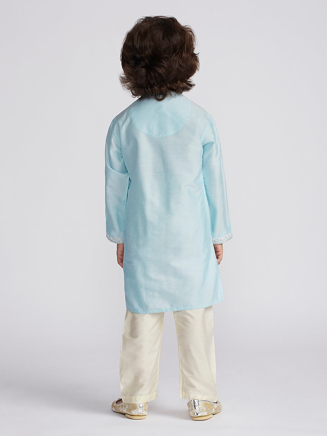 Boy's' Aqua And Cream Kurta And Pyjama Set