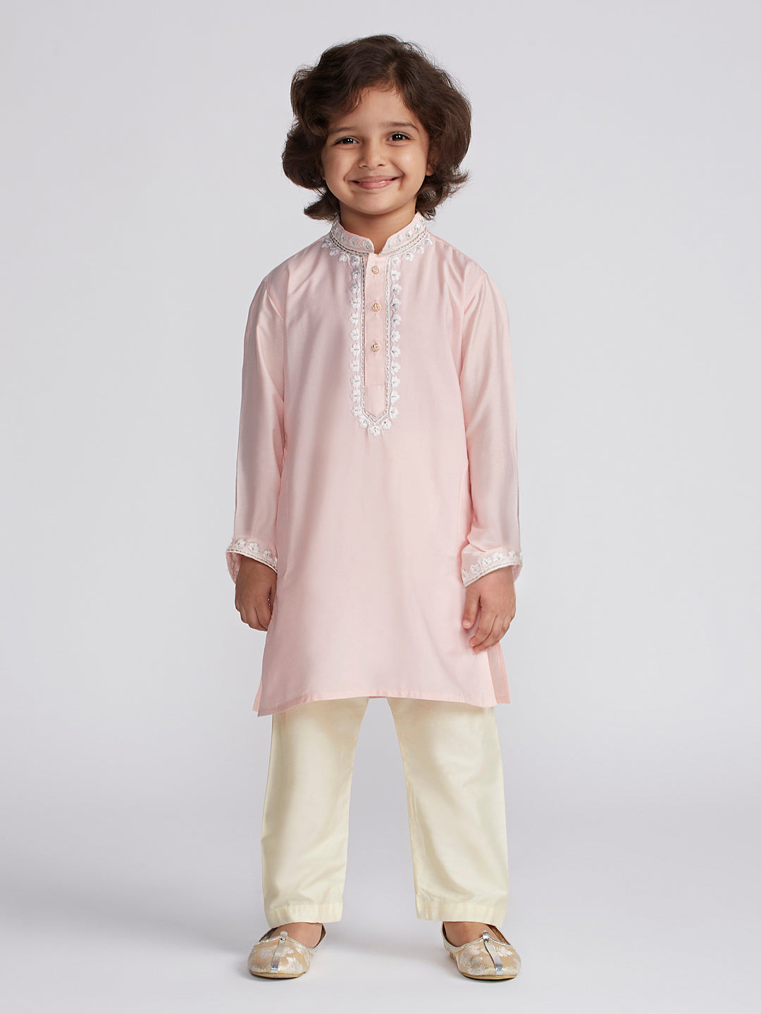 Boy's' Pink And Cream Kurta And Pyjama Set