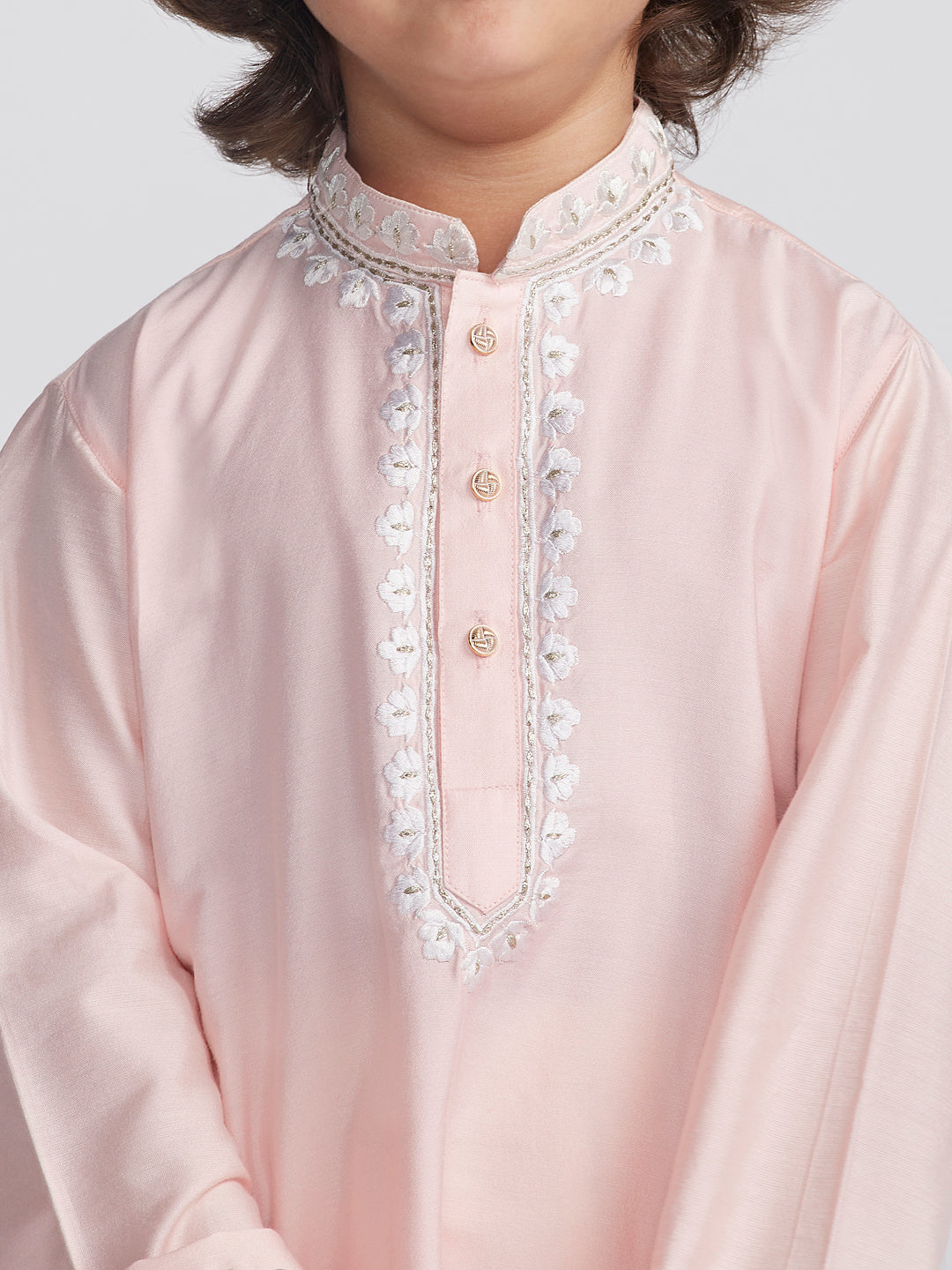 Boy's' Pink And Cream Kurta And Pyjama Set