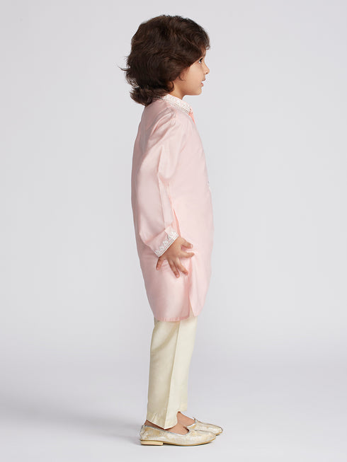 Boy's' Pink And Cream Kurta And Pyjama Set