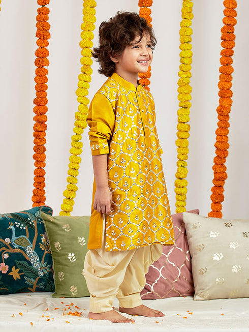 Boy's' Mustard Kurta And Patiala Set