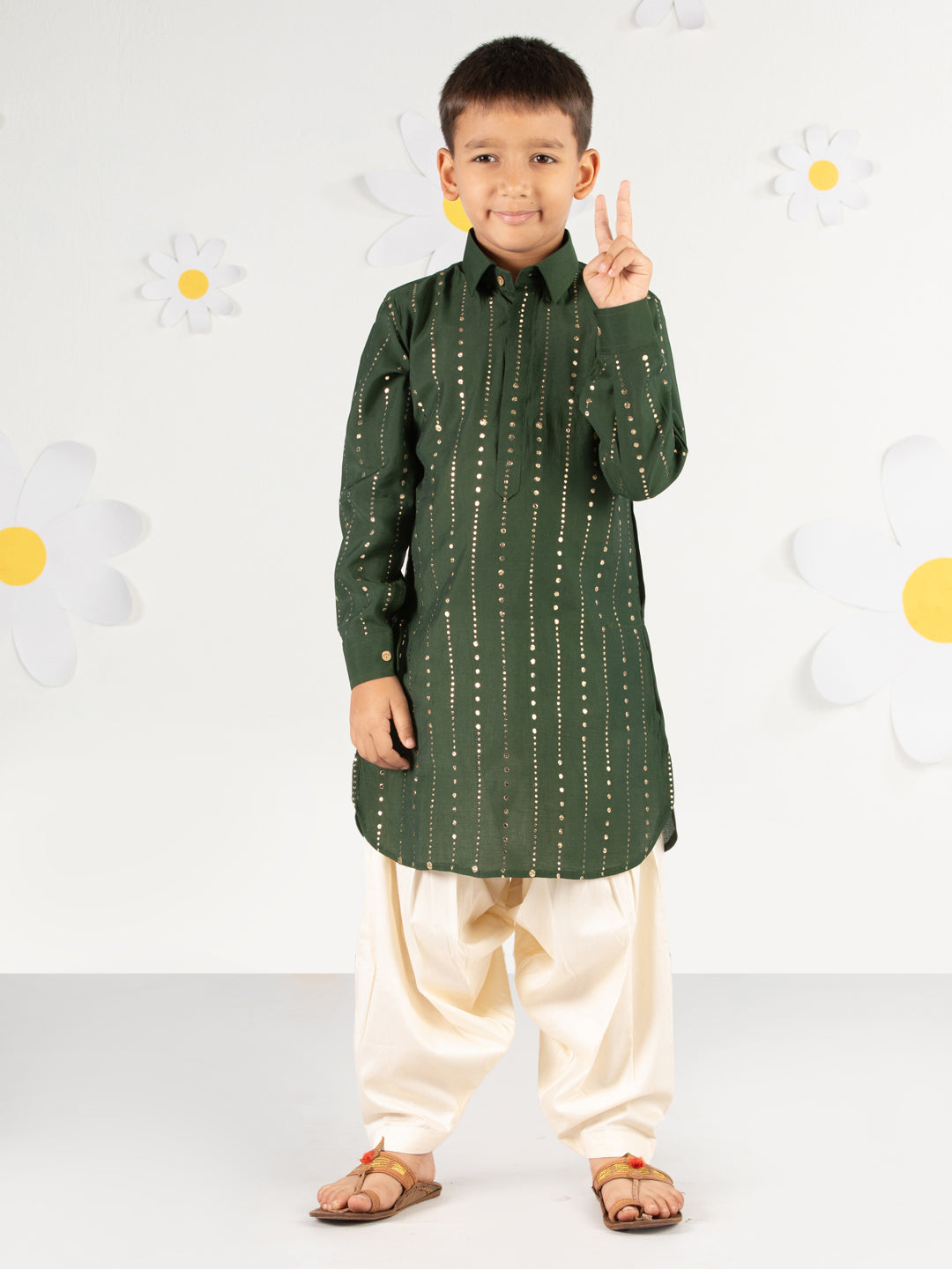Boy's' Bottle Green Kurta And Patiala Set