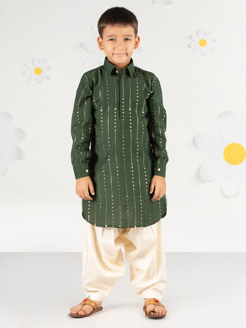 Boy's' Bottle Green Kurta And Patiala Set