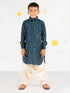 Boy's Turquoise Kurta Set With Cream Patiala