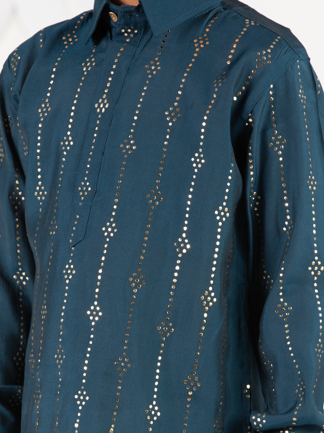 Boy's Turquoise Kurta Set With Cream Patiala