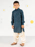 Boy's Turquoise Kurta Set With Cream Patiala