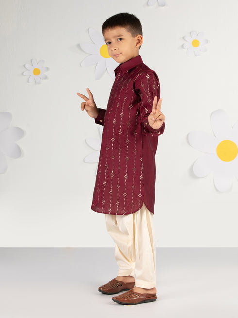 Boy's' Wine Kurta And Patiala Set