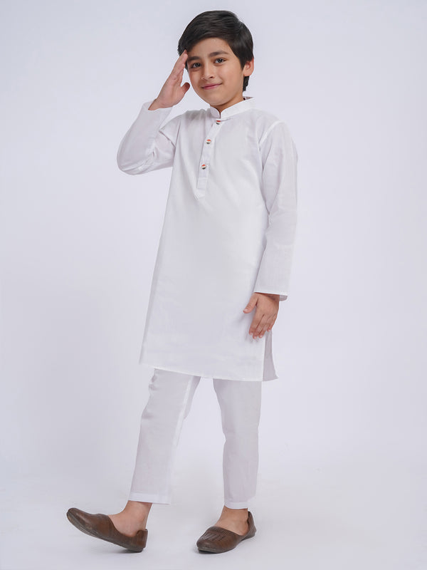 Boy's' White Kurta And Pyjama Set