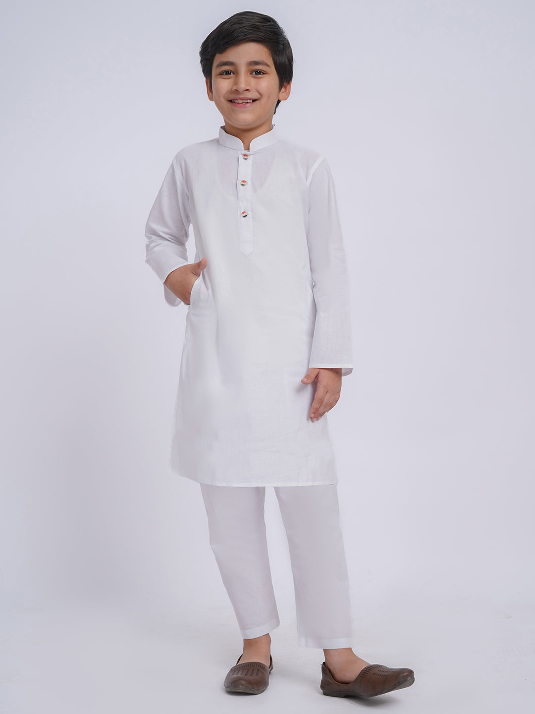 Boy's' White Kurta And Pyjama Set