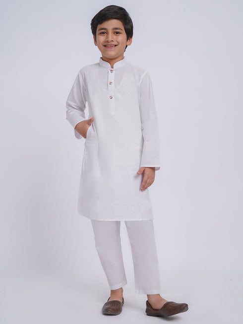 Boy's' White Kurta And Pyjama Set