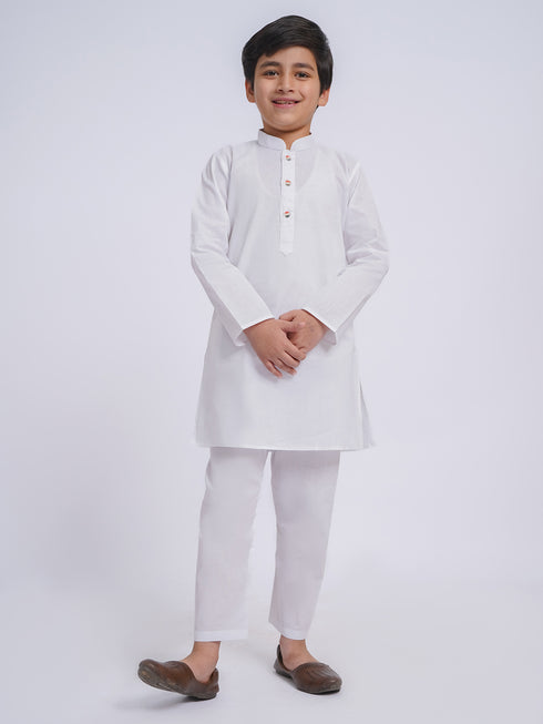 Boy's' White Kurta And Pyjama Set