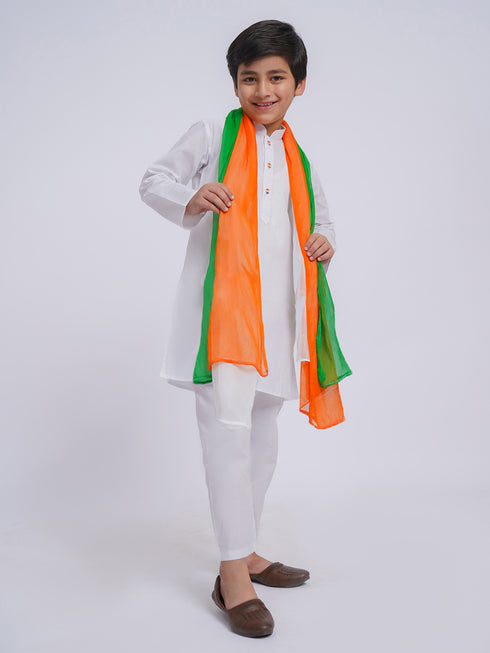 Boy's' White Kurta And Pyjama And Dupatta Set
